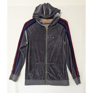 Aviator Nation Velvet Hoodie Gray Full Zip Jacket Rainbow Stripe Women's Small